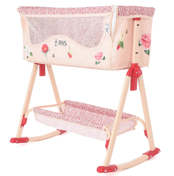 Roma Flora Bundle – Single Doll Pram & Bedside Crib Set (front view) — Little Mamas Nursery