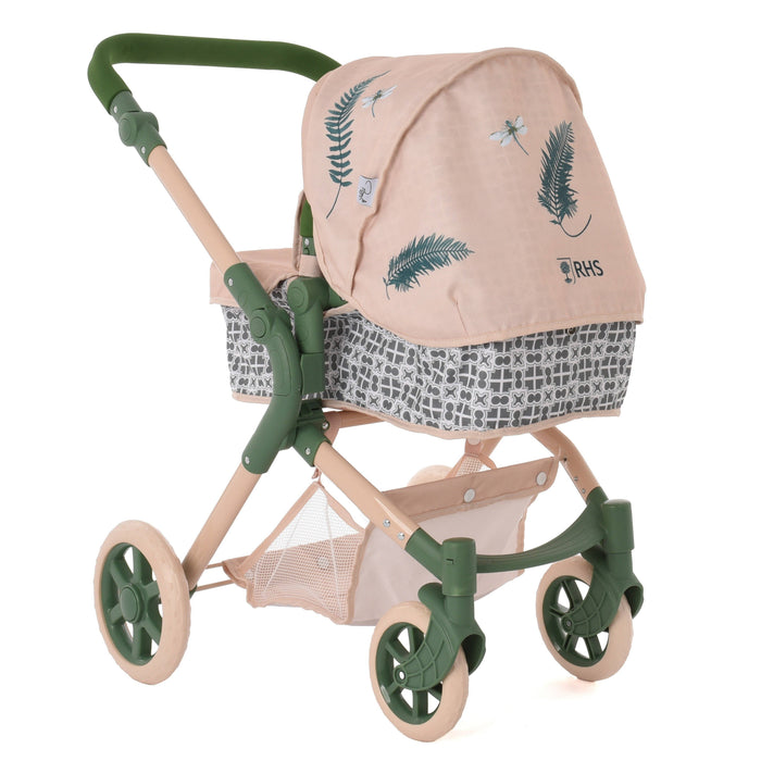 Roma RHS Single Doll Pram - Fern Collection (alternate angle) — Little Mamas Nursery