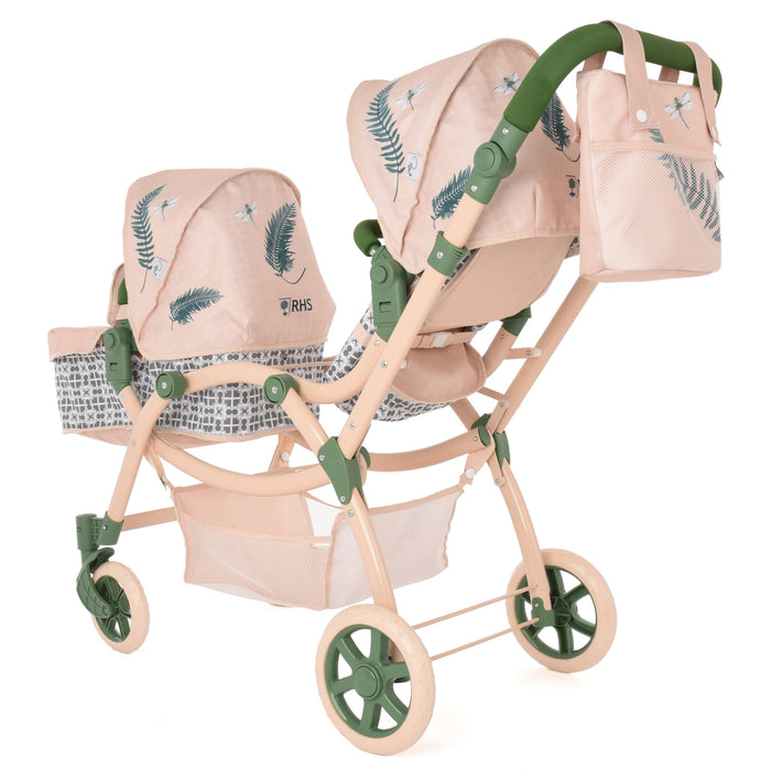 Roma RHS Twin Dolls Pram - Fern Collection (side view) — Little Mamas Nursery