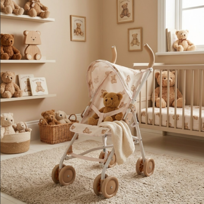 Roma XL Umbrella Doll Buggy - Teddy Bear Collection (alternate angle) — Little Mamas Nursery