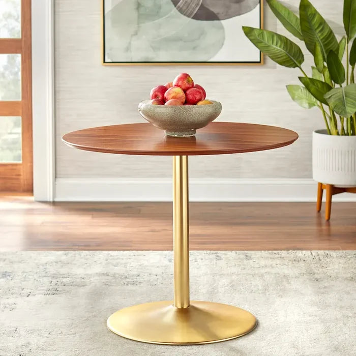 Round Dining Table with Metal Base – Multiple Finish Options