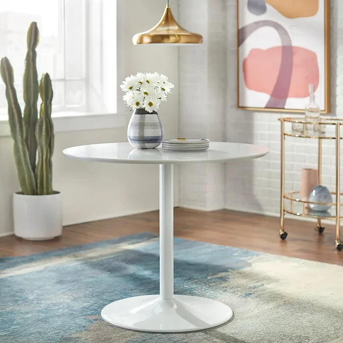 Round Dining Table with Metal Base – Multiple Finish Options
