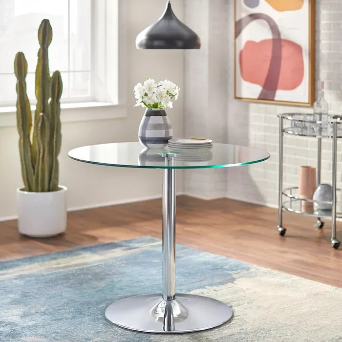 Round Dining Table with Metal Base – Multiple Finish Options
