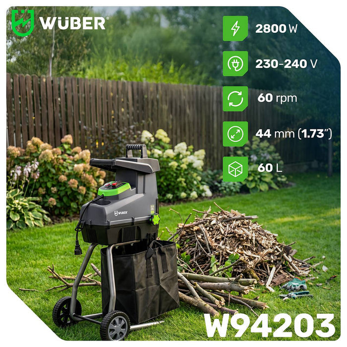 Rozdrabniacz do gałęzi walcowy 2800 W elektryczny WUBER