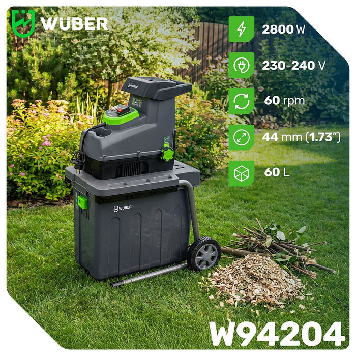 Rozdrabniacz elektryczny do gałęzi rębak walcowy 2800 W WUBER