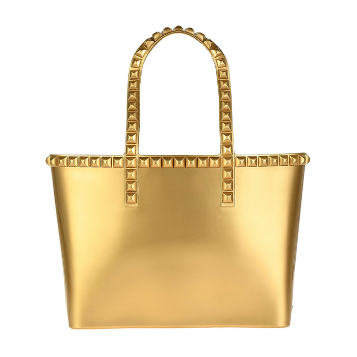 Beach jelly purse with jumbo studs from Carmen Sol in color gold