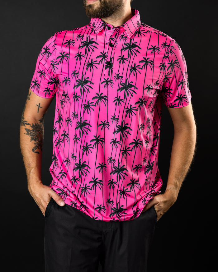 Sizzlin' pink and black mens golf polo