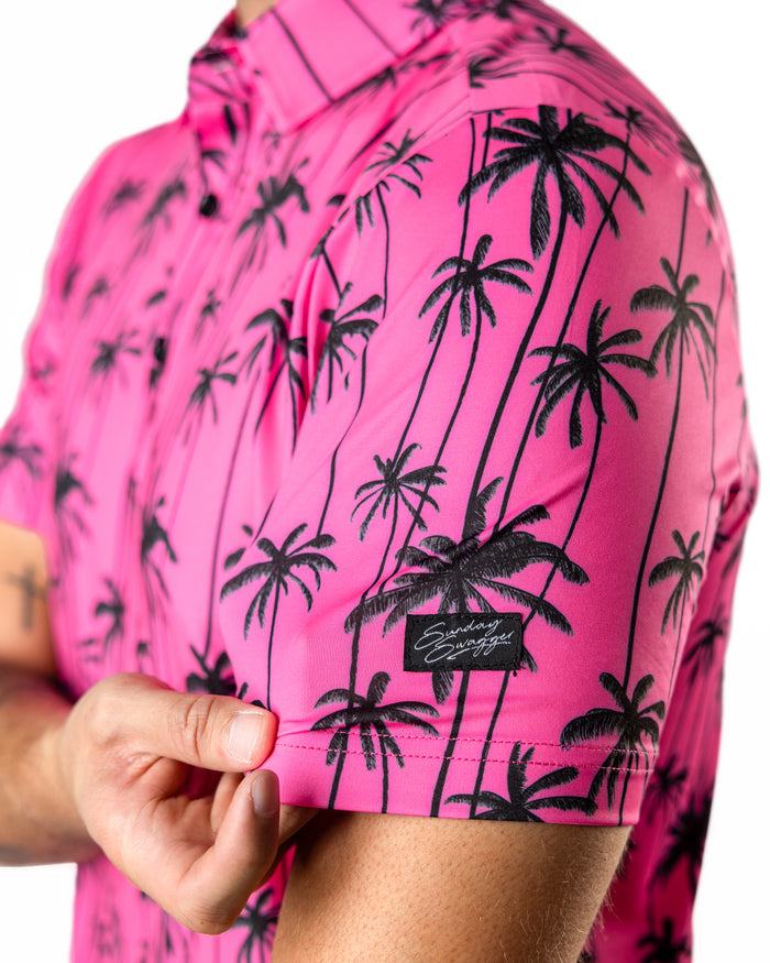 Sizzlin' pink and black mens golf polo
