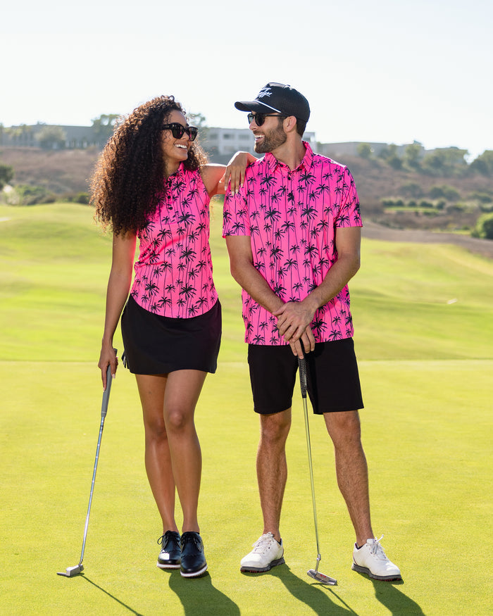 Sizzlin' pink and black matching men and women's golf polo