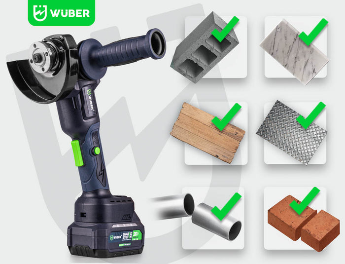 Akumulatorowa szlifierka kątowa WUBER 20 V z tarczą o średnicy 125 mm do cięcia różnych materiałów