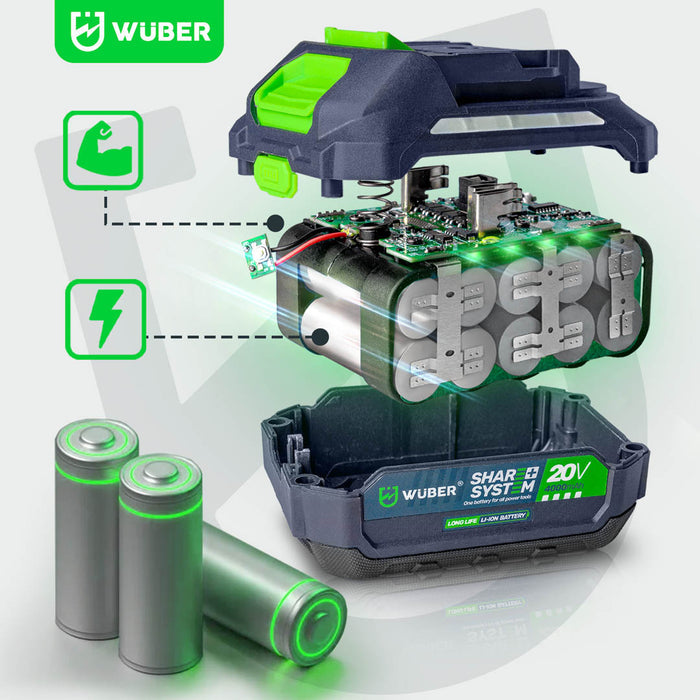 Akumulator WUBER 20 V do szlifierki kątowej średnica 125 mm z systemem SHAR SYSTM