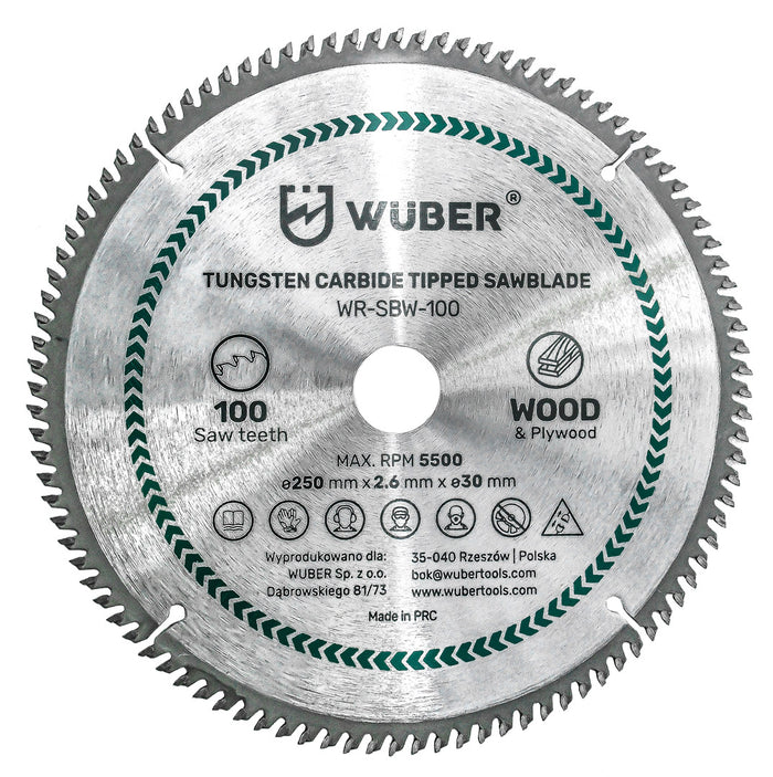 Tarcza do drewna widiowa 250x30 mm 100 zębów WUBER