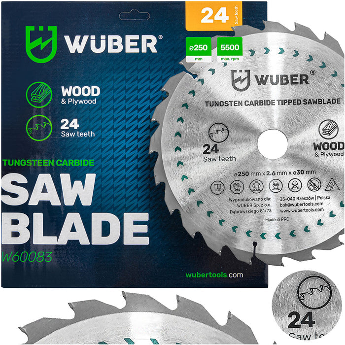 WUBER tarcza do drewna widiowa 250 mm szara z zębami do cięcia drewna