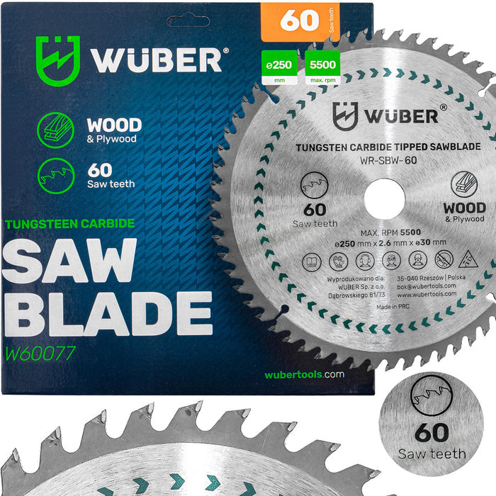 Tarcza pilarska Sklep narzędziowy WUBER do drewna widiowa 250 mm, 60 zębów