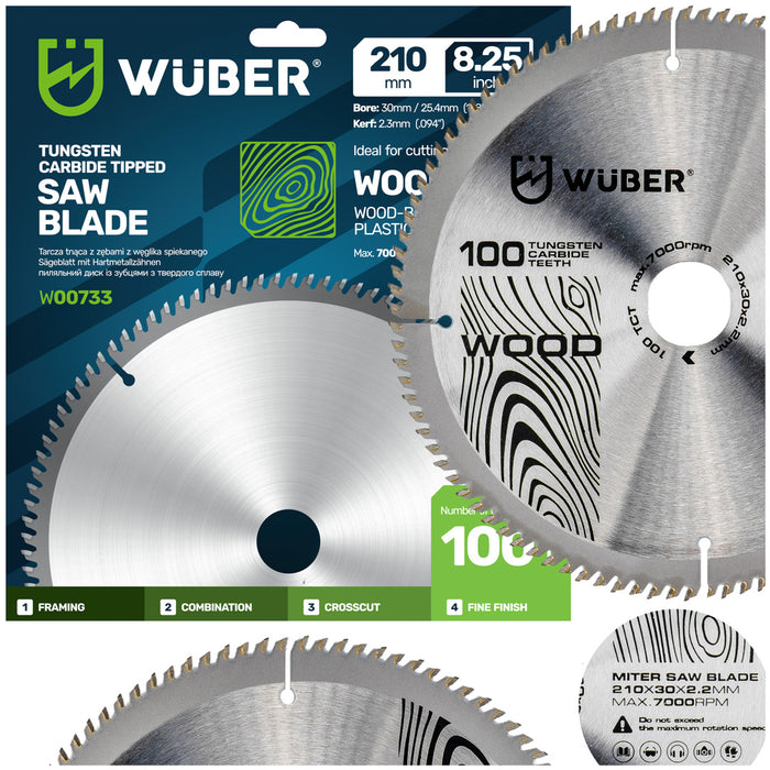 Tarcza widiowa do drewna 210x30 mm 100T WUBER
