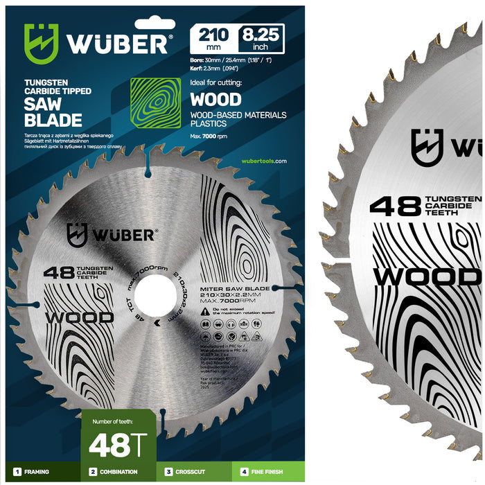 Tarcza widiowa do drewna 210x30 mm 48T WUBER