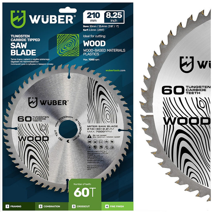 Tarcza widiowa do drewna 210x30 mm 60T WUBER