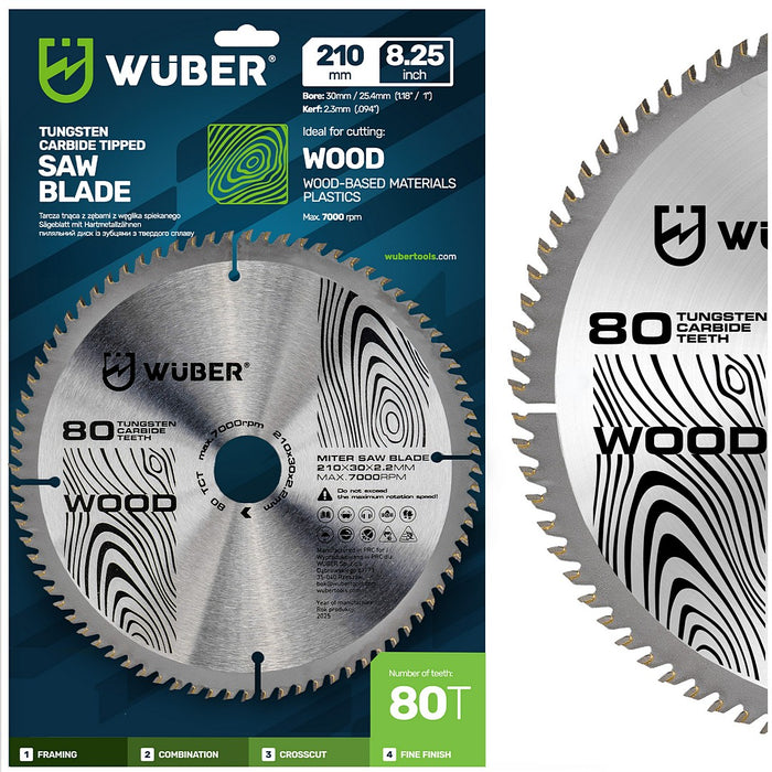 Tarcza widiowa do drewna 210x30 mm 80T WUBER