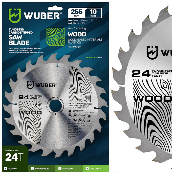 Tarcza widiowa do drewna 255x30 mm 24T WUBER