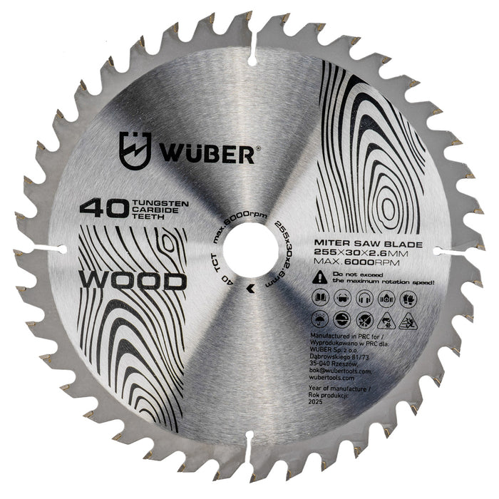 Tarcza widiowa do drewna 255x30 mm 40T WUBER