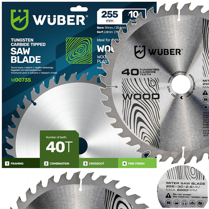 Tarcza widiowa do drewna 255x30 mm 40T WUBER