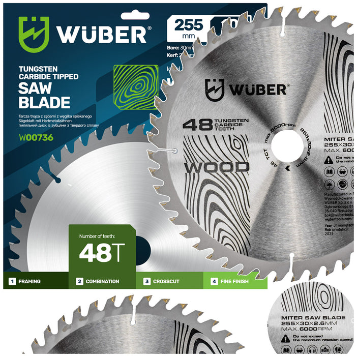 Tarcza widiowa do drewna 255x30 mm 48T WUBER