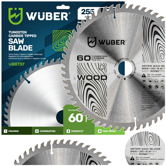 Tarcza widiowa do drewna 255x30 mm 60T WUBER