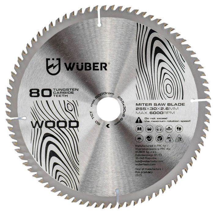 Tarcza widiowa do drewna 255x30 mm 80T WUBER