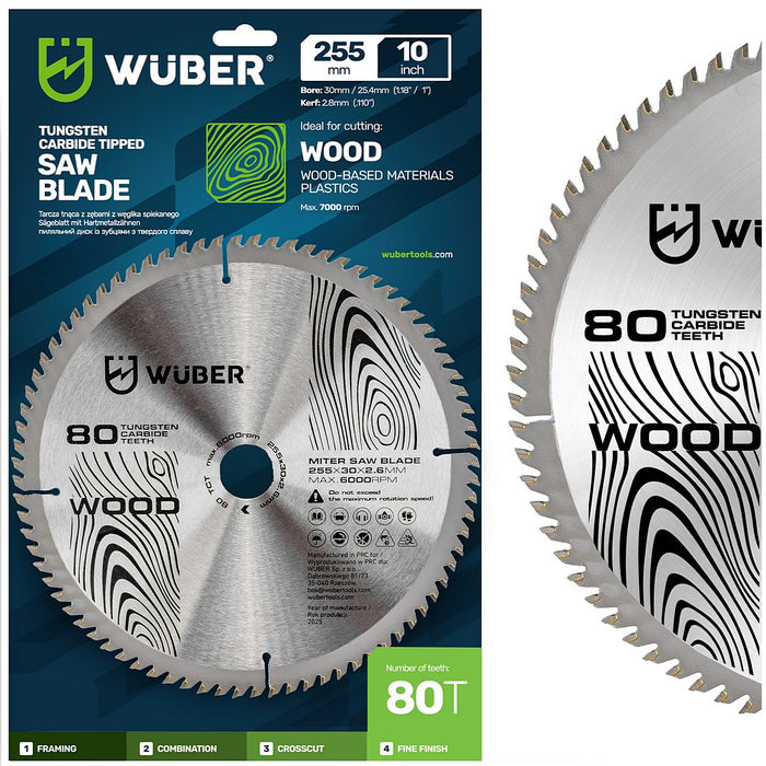 Tarcza widiowa do drewna 255x30 mm 80T WUBER