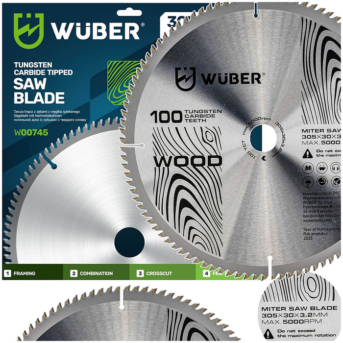 Tarcza widiowa do drewna 305x30 mm 100T WUBER