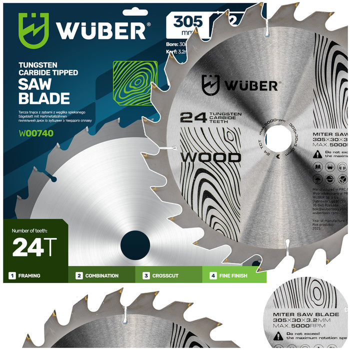 Tarcza widiowa do drewna 305x30 mm 24T WUBER