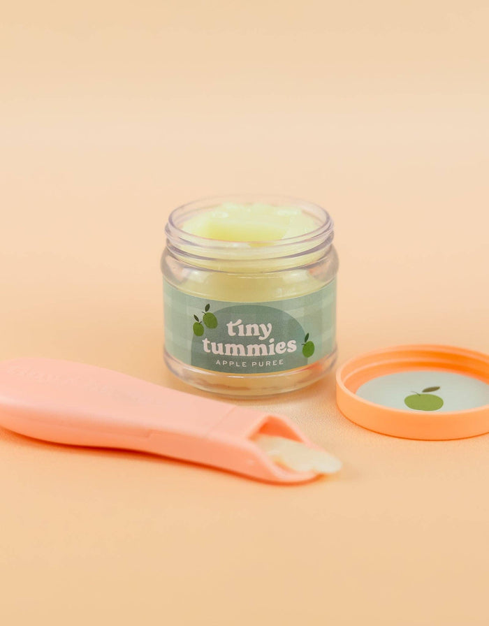 Tiny Tummies Apple Jelly Jar & Magic Spoon (close-up) — Little Mamas Nursery