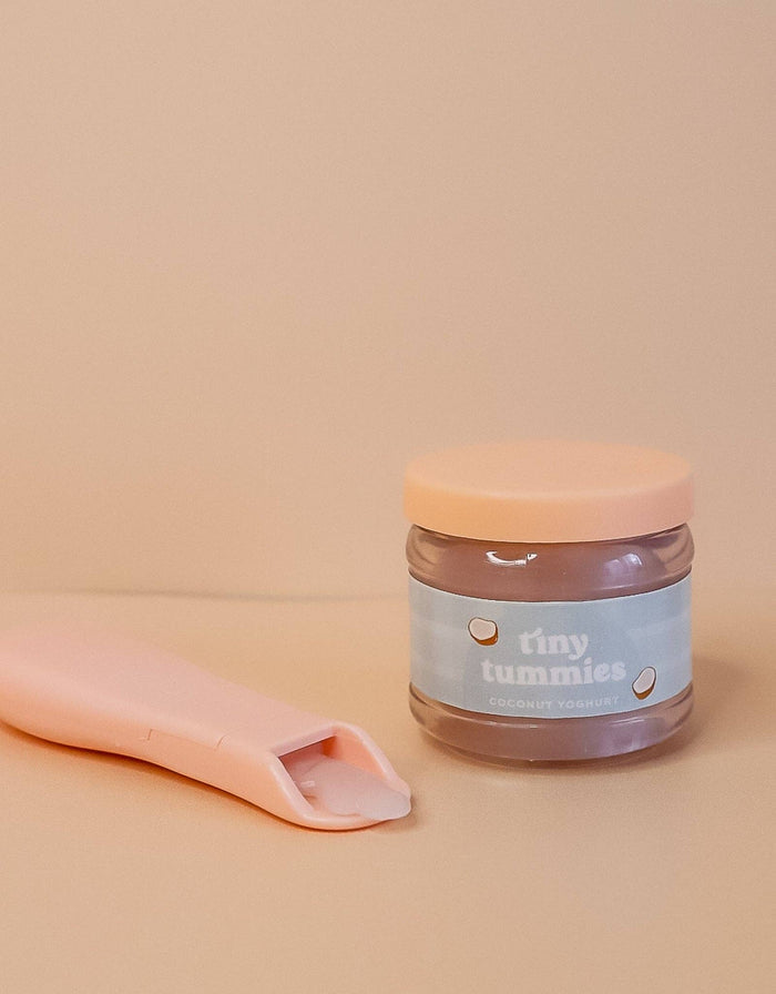 Tiny Tummies Coconut Yogurt Jar & Magic Spoon (front view) — Little Mamas Nursery