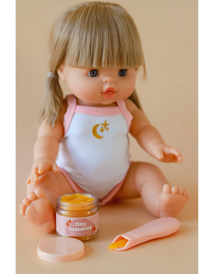 Tiny Tummies Peach Jelly Jar & Magic Spoon (side view) — Little Mamas Nursery