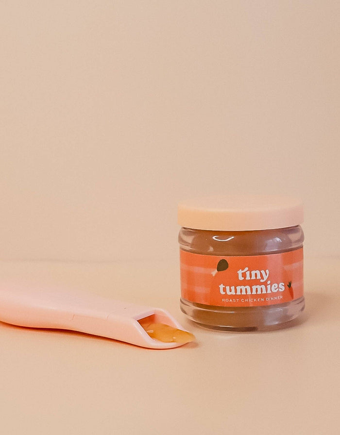 Tiny Tummies Roast Chicken Dinner Jar & Magic Spoon (front view) — Little Mamas Nursery