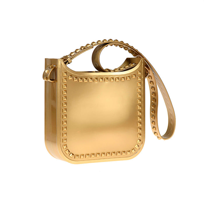 Hand painted Carmen Sol beach purse in color gold
