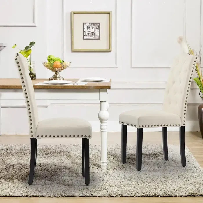 Tufted Dining Chairs Set of 2, High Back Upholstered Dining Room Chairs with Bronze Nailhead Trim