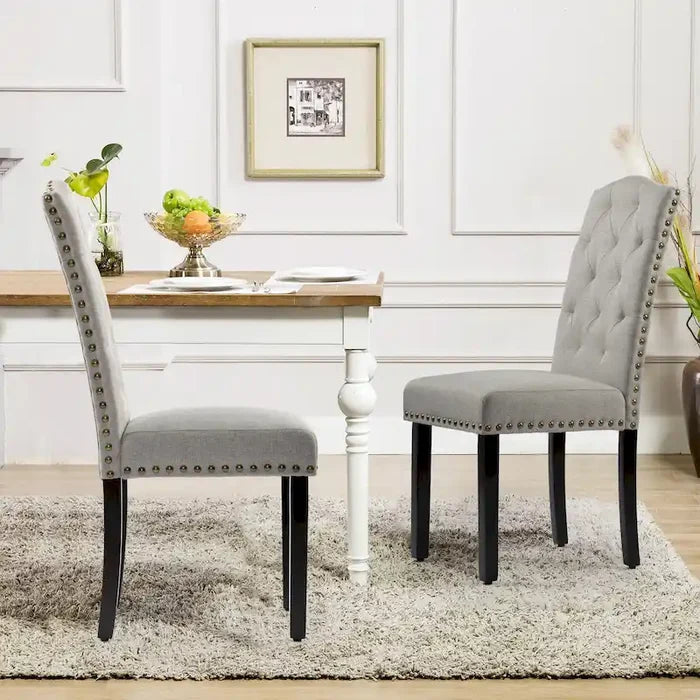 Tufted Dining Chairs Set of 2, High Back Upholstered Dining Room Chairs with Bronze Nailhead Trim
