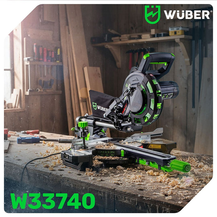Ukośnica z posuwem do drewna z laserem i tarczą 210 mm WUBER