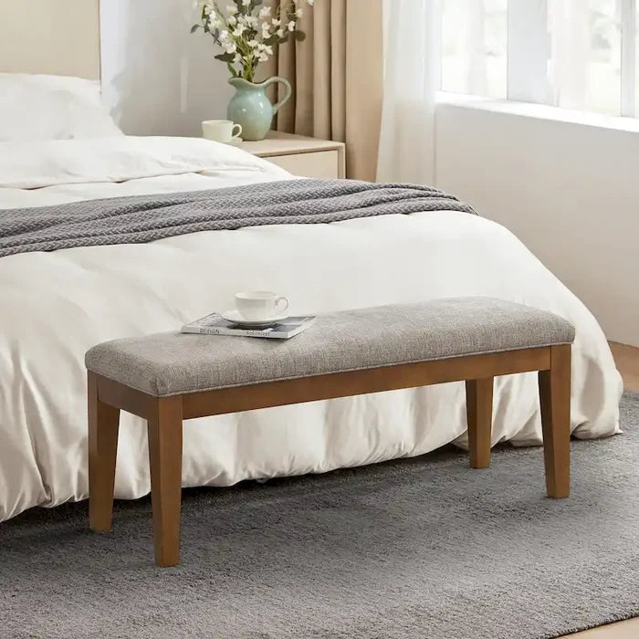 Upholstered Fabric Entryway & Bedroom Bench with Solid Wood Frame