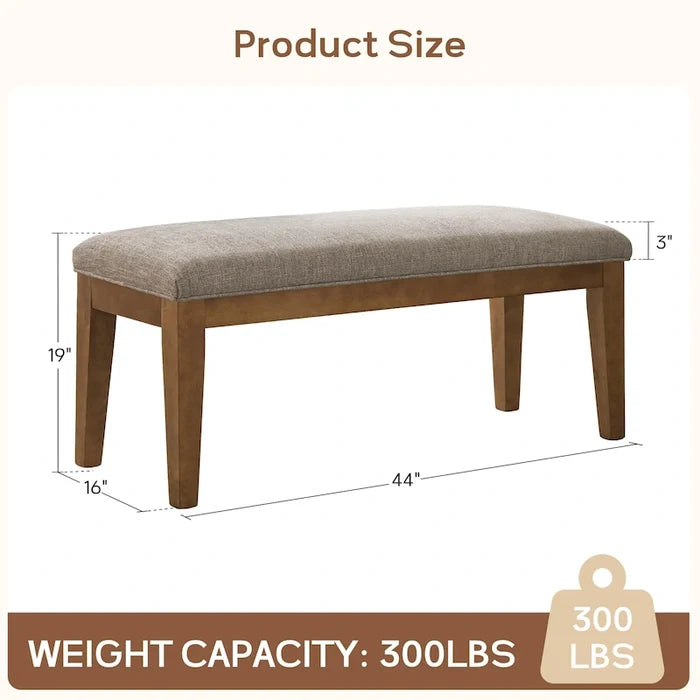 Upholstered Fabric Entryway & Bedroom Bench with Solid Wood Frame