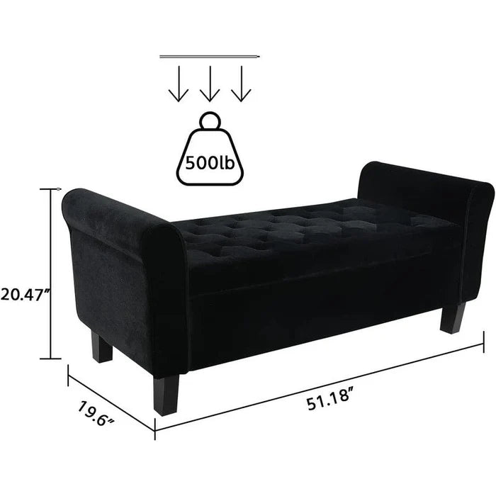 Velvet Ottoman Storage Bench with Arms and Hidden Compartment