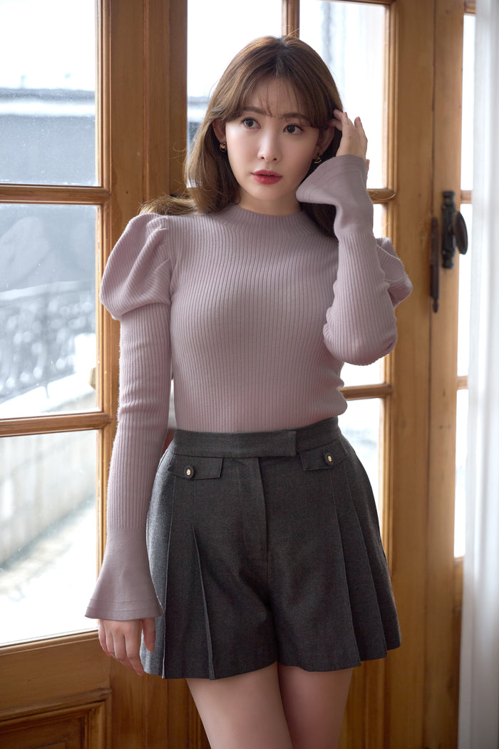 Volume Sleeve Rib Knit Top