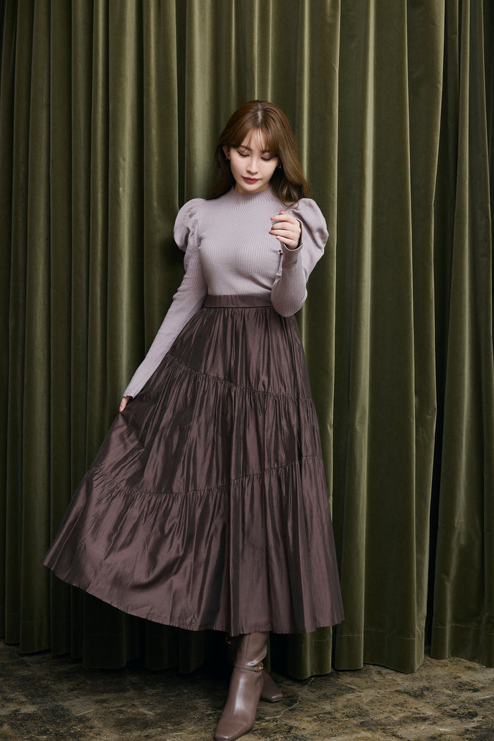 Volume Sleeve Rib Knit Top