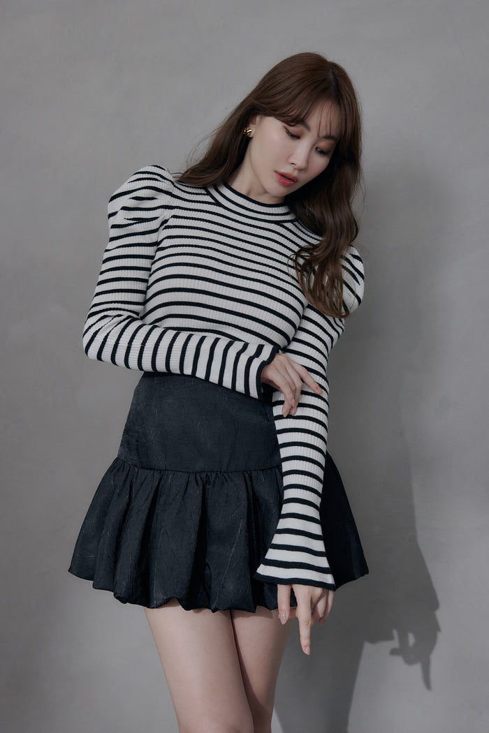 Volume Sleeve Stripe Knit Top
