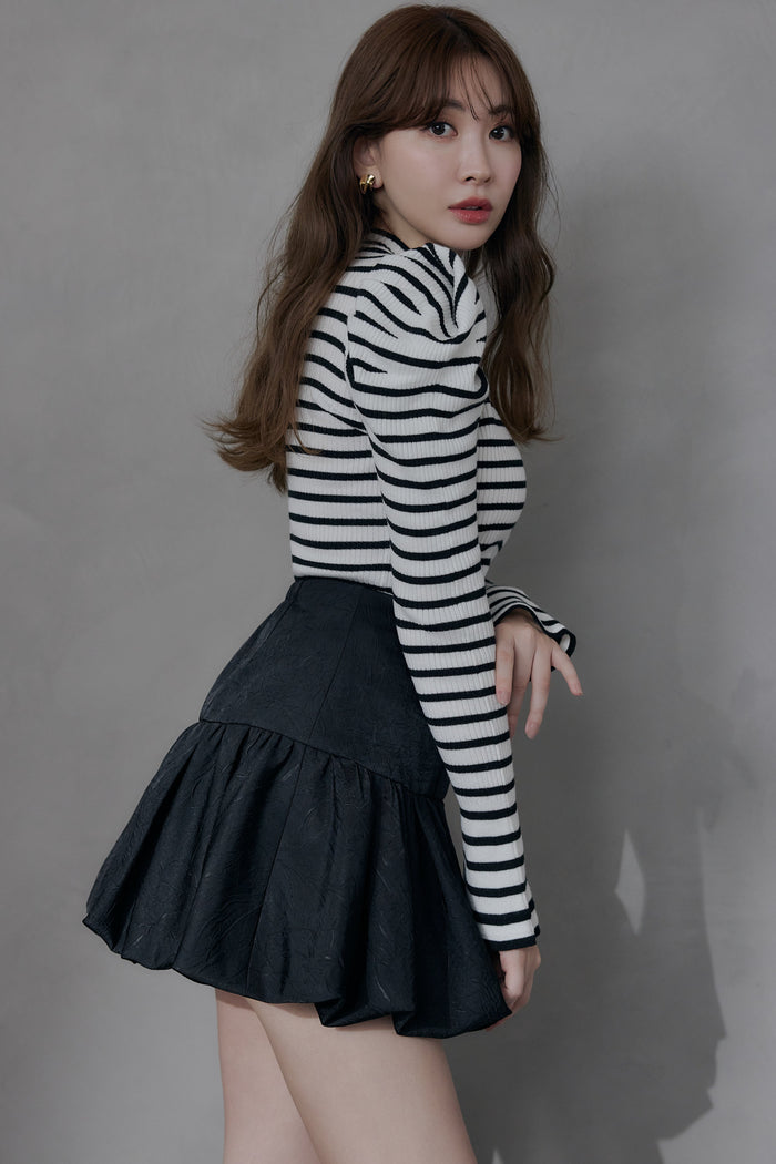 Volume Sleeve Stripe Knit Top
