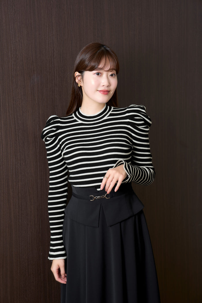 Volume Sleeve Stripe Knit Top