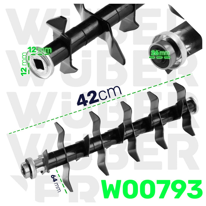Wałek nożowy do wertykulatora aeratora 40 cm do wertykulacji 12x12 mm WUBER