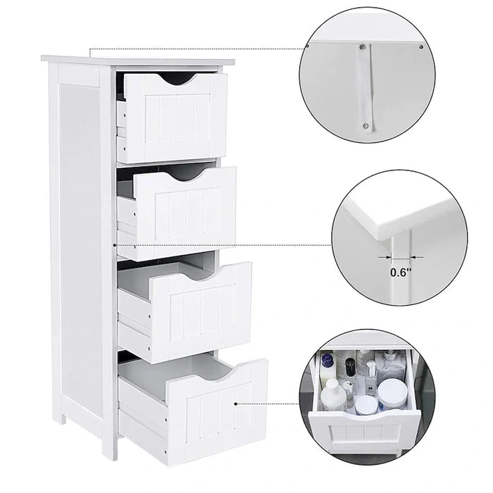 White Bathroom Storage Cabinet Freestanding with Drawers