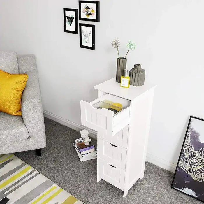White Bathroom Storage Cabinet Freestanding with Drawers